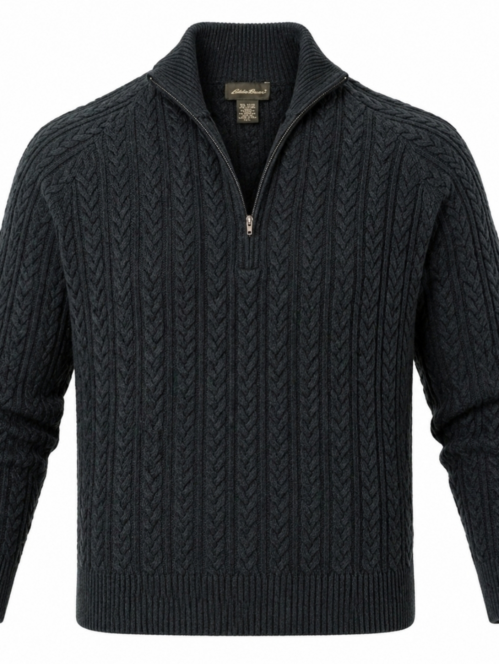 Eddie Bauer Dark Green 1/4 Zip Cable Knit Angora Rabbit Cashmere Sweater Sz XXL
